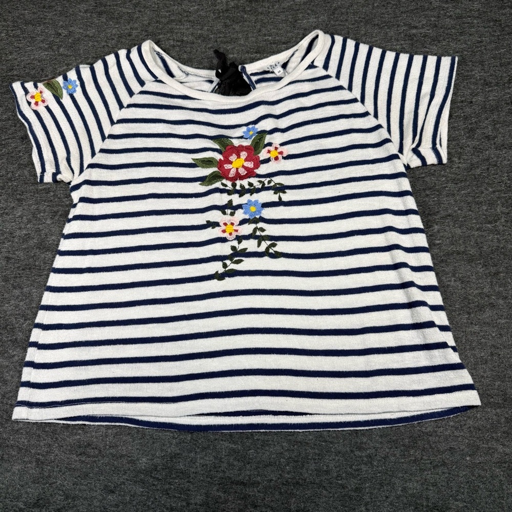 Striped Floral Embroidered‎ Short Sleeve Tee